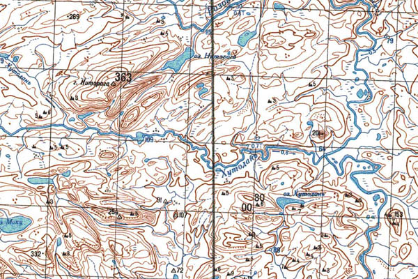 Уменьшенный фрагмент представленной топографической карты S-45-23_24 - Trasa.ru